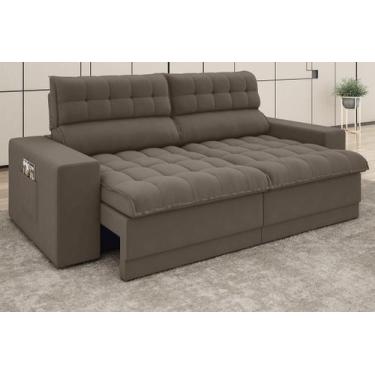 Imagem de Sofá Omega 2,00m Assento Retrátil e Reclinável Velosuede Marrom - NETS