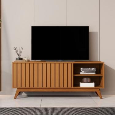 Imagem de Rack Ripado para TV ate 60 Polegadas 2 Portas com Pes em MDF Acai 1,4 JB Moveis