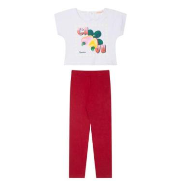 Imagem de Conjunto Infantil Menina, Blusa Branca Caju MM E Legging Vermelho - Tu