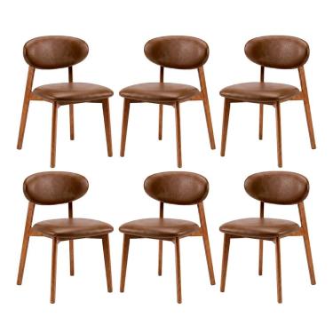 Imagem de Kit 6 Cadeiras de Jantar em Madeira Laura Estofada Couríssimo Marrom CCS