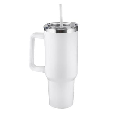 Imagem de Garrafa Canecão Em Inox Parede Dupla 1300ml Com Alça E Canudo Branca