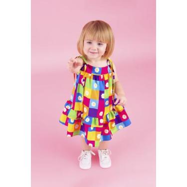 Imagem de Vestido Infantil Estampado Menina Lala Margarida Quadriculad - Se Tu B