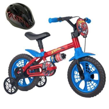 Imagem de Bicicleta com Rodinha aro 12 Homem Aranha com Capacete Preto - Nathor,