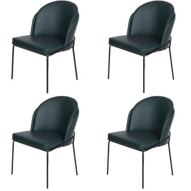 Imagem de Kit 4 Cadeiras Denali Nevada Or Design Revestimento em Tecido Verde Oliva Base Aço Pintado Preto
