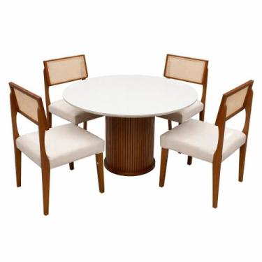 Imagem de Mesa de Jantar Dara 110cm Redonda com Vidro e 4 Cadeiras Grecia em Lin
