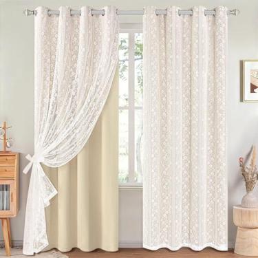 Imagem de Cortinas Blackout ASPMIZ Beige 160x160cm, conjunto de 2 camadas