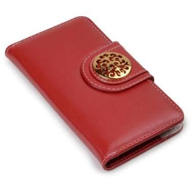 Imagem de Capa carteira couro johari vermelho para samsung s22 ultra s908 - CELL