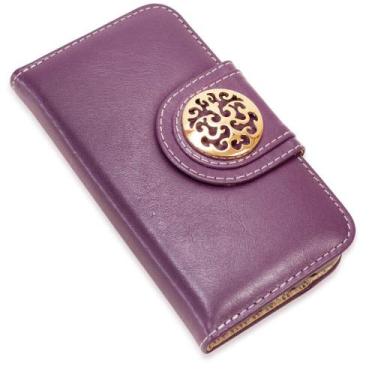 Imagem de Capa Carteira Couro Johari Roxo Para Iphone 15 6.1 - CELLWAY
