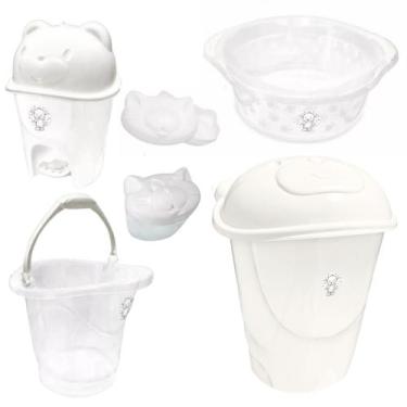 Imagem de Kit Cesto de Roupa De Bebê Adoleta Bacia Balde Lixeira Porta Chupeta S