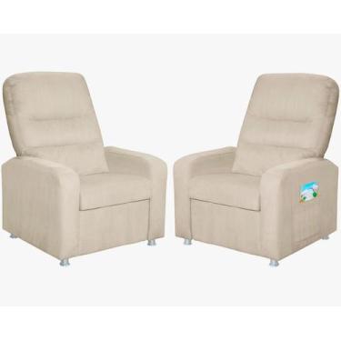 Imagem de Kit 02 Poltrona Do Papai Reclinável Confortável Suede  Bege Mecanismo 