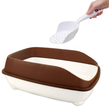 Imagem de Bandeja Borda Alta sanitária Caixa de Areia de gato com pá coletora Pet Flex Capuccino