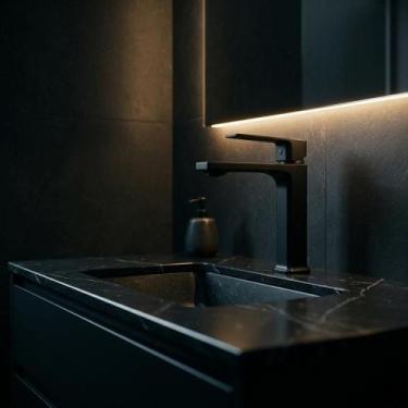 Imagem de Torneira Lavatório Luxo Preta Misturador Monocomando Mesa Bica Baixa V