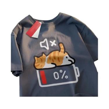 Imagem de Camiseta Retrô De Verão Com Estampa De Gato, Solta, De Manga Curta E G
