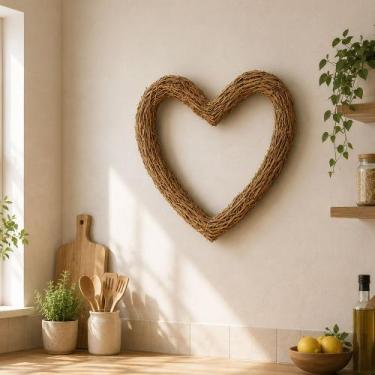 Imagem de Guirlanda Coração Artesanal Em Palha Enfeite Decoração 35cm - Genérico