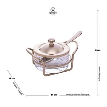 Imagem de Açucareiro De Vidro Com Colher e Suporte Wolff Aço Inox