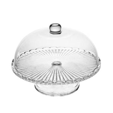 Imagem de Prato para Bolo com Pé e Tampa Bangkok Vidro Transparente 29CM Base Elevada Sofisticada Wolff