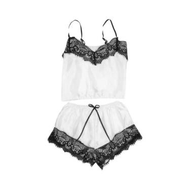 Imagem de Conjunto De Pijama Sexy De Renda Sem Mangas Para Mulheres, Verão, Dois