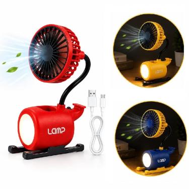 Imagem de Mini Ventilador de Mesa Multifuncional Yeet 5W 1 Velocidade Luz LED Porta Canetas Suporte Celular Hubi Happiness Bivolt
