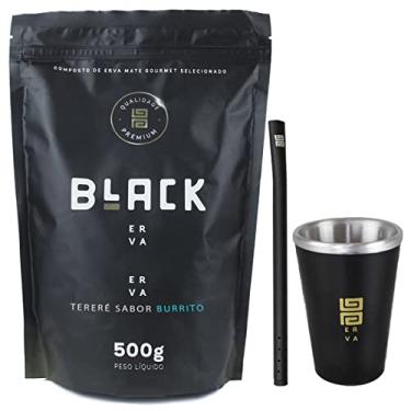 Imagem de KIT COPO CUIA TERMICO PRETO + BOMBA DE ALUMINIO COM ROSCA + TERERE 500G BLACK ERVA (Burrito)