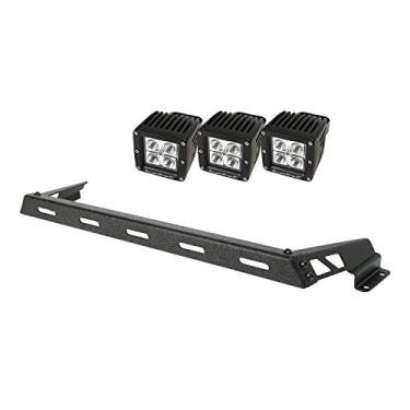 Imagem de Rugged Ridge Kit de barra de luz 11232.11, montagem no capô, preto texturizado, 3 quadrados; Wrangler 07-18