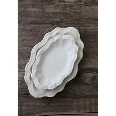 Imagem de Prato de macarrão, pratos de jantar cremosos para salada da família, utensílios de cozinha, acessórios domésticos, prato de jantar (cor: 32 x 20 x 5 cm)