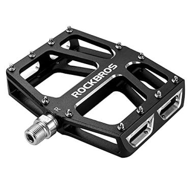 Imagem de ROCKBROS Pedais de bicicleta de montanha MTB Pedais planos de bicicleta de alumínio com plataforma larga de 2,2 cm e rolamentos selados para bicicleta BMX MTB