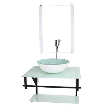 Imagem de GABINETE DE VIDRO PARA BANHEIRO 60CM AP CUBA REDONDA BRANCO FULL COM TORNEIRA CROMADA