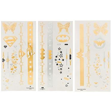 Imagem de Bioworld DC Comics Superman Batman Mulher Maravilha Folhas de tatuagem tempor ria pacote com 3