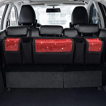 Imagem de eing Organizador de porta-malas de carro – organizador de porta-malas de automóvel, recipiente de carga portátil com dois compartimentos grandes para SUV, veículo, caminhão, casa e escritório, preto + multicolorido, 25,5 x 11,20 cm