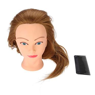Imagem de Cabeça de manequim, cabeça de treinamento de cabelo de 76,2 cm, cabeça de treinamento de cabeleireiro, cabeça de boneca de cosmetologia de manequim de fibra de alta temperatura