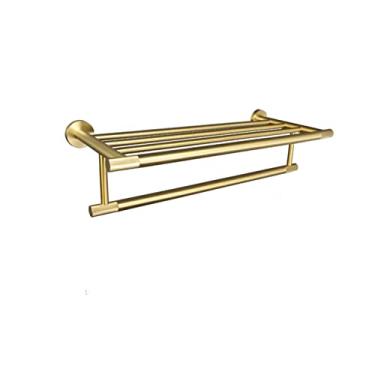 Imagem de Acessórios de banheiro escovado ouro conjunto de ferragens barra de toalha suporte de papel roupão gancho sabonete prato gancho de toalha prateleira escova de banheiro, toalheiro