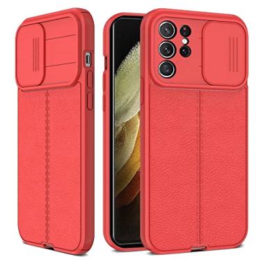 Imagem de Capa de proteção de lente de câmera deslizante para Samsung Galaxy S22 S21 Plus Ultra S20FE A52 A72 A32 A22 A12 A50 A03S Capa de couro de silicone, vermelho, para A22 4G (M32 4G)