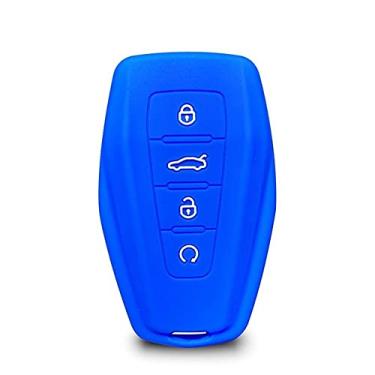 Imagem de CSHU Porta-chaves de silicone da capa da capa do carro Porta-chaves Bolsa com anel, adequado para Geely Coolray X6 Emgrand Global Hawk GX7, tipo A azul