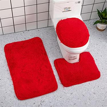 Imagem de Insun Conjuntos de tapete de banho 3 peças, tapetes de banheiro antiderrapantes absorventes de água, tapete de banho de PVC, tapete de contorno em forma de U, tapete de tampa de vaso sanitário, lavável na máquina, vermelho, 50 cm x 81 cm + 50 cm x 40 cm