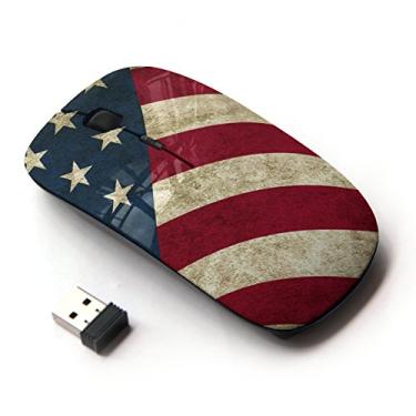 Imagem de KawaiiMouse [Mouse óptico sem fio 2,4 G] Bandeira listrada de estrela patriótica americana rústica