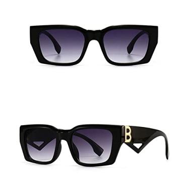 Imagem de Óculos de sol retangulares brancos de luxo feminino armação grande metal lado b óculos de sol femininos de condução de viagem óculos de sol quadrados, preto cinza, tamanho único