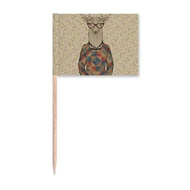Imagem de Óculos Cervo Animal Efeito Artístico Colorido Palito Bandeiras Marcador Topper Decoração de Festa