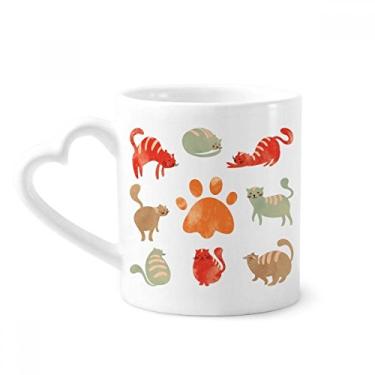 Imagem de Caneca de café de cerâmica com pegada de família de gatos fofos copo de coração de vidro