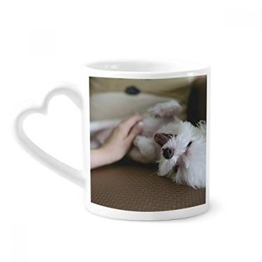 Imagem de Caneca com foto fofa de animal de estimação de cachorro branco caneca de café cerâmica copo de coração de vidro