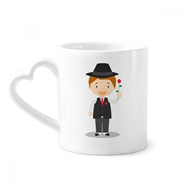 Imagem de Black Suit Caneca de desenho animado Argentina café cerâmica copo de coração de vidro