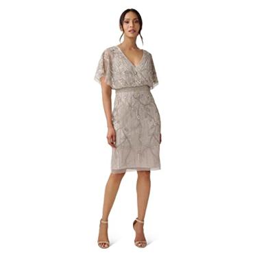Imagem de Adrianna Papell Vestido curto feminino com contas, Mármore, 38