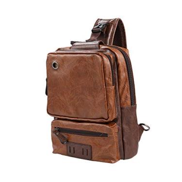 Imagem de OUTLEYNY Bolsa tiracolo masculina leve de couro sintético – bolsa transversal respirável com porta de carregamento USB e 6 bolsos, organizador de fácil acesso para tablet/itens essenciais de academia