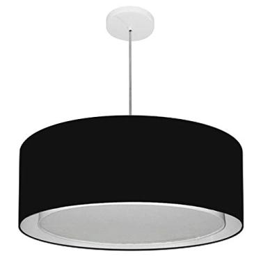 Imagem de Lustre Pendente Cilíndrico Duplo Cúpula Tecido 25/60x50 cm, Vivare Iluminação, Pendente4297 PR, Preto, Grande