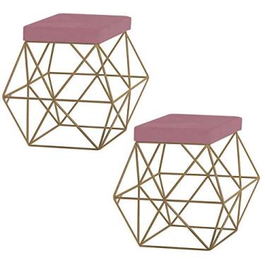 Imagem de Kit 2 Puffs Decorativo Sala de Estar Base Gold Trixie Veludo Rosê - Gran Belo