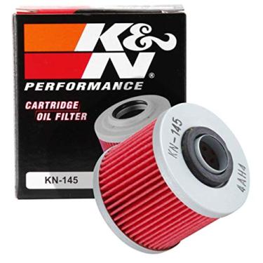 Imagem de K&N Filtro de óleo de motocicleta: alto desempenho, premium, projetado para ser usado com óleos sintéticos ou convencionais: serve para veículos Yamaha selecionados, KN-145