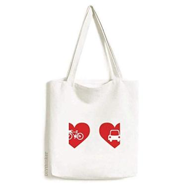 Imagem de Bolsa de lona com estampa de coração vermelho para carro de bicicleta, bolsa de compras casual