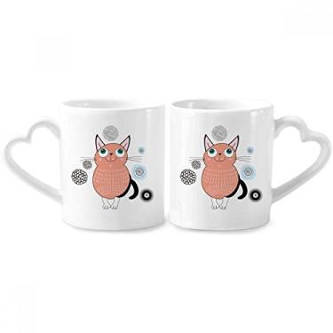 Imagem de Conjunto de canecas de porcelana para casal de gatos rosa Smile Animal com alça de coração