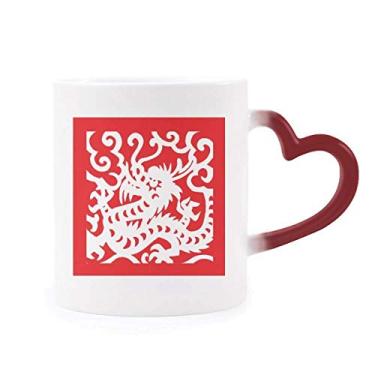 Imagem de Caneca sensível ao calor do zodíaco chinês com dragão cortado em papel copo de grés que muda de cor vermelha