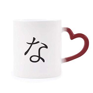 Imagem de Caneca de grés com personagem japonês Hiragana NA sensível ao calor que muda de cor vermelha