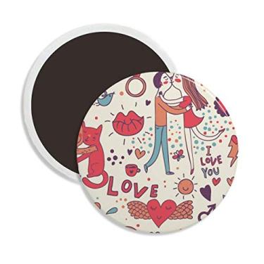 Imagem de Love Couple Flower Plant Paint Redondo Cerâmica, Ímã de Geladeira Decoração Lembrança